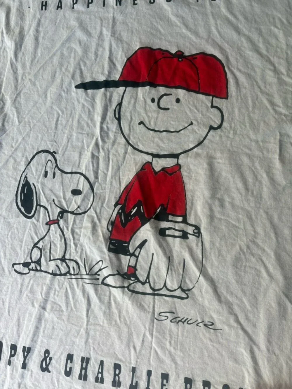Vintage 70s/1970s SNOOPY & CHARLIE BROWN White Full Size Bedspread Blanket